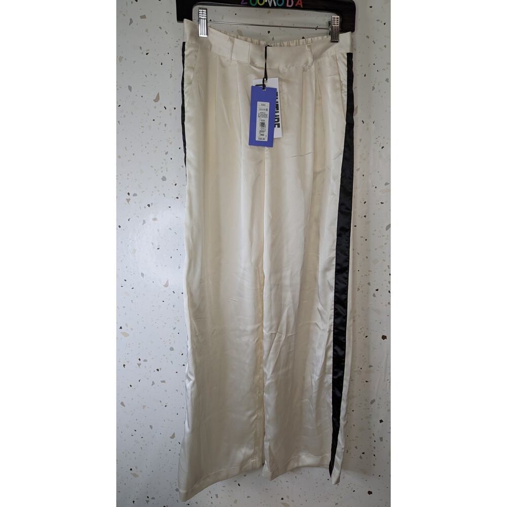 Future Collective Kahlana Brown - Satin Cream Tuxedo Pants XXS | 251093
